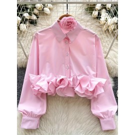 Women's Elegant Short-Sleeve-like Long Sleeve Blouse - Pink Ruffled Collar & Cuff Trim, -Line Shirt, Solid Color -Season Top for Weddings, Parties & Office - Machine Washable (Non-Stretch) Pink Blouse, Blouses For Women, Blouses For Women Elegant Classy, White Blouse, Womens Tops And Blouses, White Blouse For Women, Tops For Women, White Blouses For Women, Tops For Women Elegant Classy, Ladies Tops And Blouses, Plus Size Women Blouses, Long Sleeve Tops For Women, White