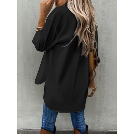 [Casual Button-Up Shirt] Relaxed Fit Women's Casual Long Sleeve Button-Up Shirt | Solid Color, 3/4 Sleeve Design with Chest Pocket, Versatile All-Season Top for Casual Attire