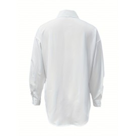 [Casual Button-Up Shirt] Relaxed Fit Women's Casual Long Sleeve Button-Up Shirt | Solid Color, 3/4 Sleeve Design with Chest Pocket, Versatile All-Season Top for Casual Attire