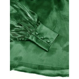 [Laceup Detailing Retro Fashion] Vintage Elegant Women's Blouse - Long Sleeve High Neck Shirt with Tie-Front Detail, All-Season Formal & Everyday Blouse for Office, Parties, Casual Outfits - Women's Clothing, Party Attire, Laceup Detailing, Office Attire, Retro Fashion