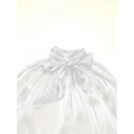 [Laceup Detailing Retro Fashion] Vintage Elegant Women's Blouse - Long Sleeve High Neck Shirt with Tie-Front Detail, All-Season Formal & Everyday Blouse for Office, Parties, Casual Outfits - Women's Clothing, Party Attire, Laceup Detailing, Office Attire, Retro Fashion