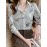 Women'S Elegant Floral and Butterfly Print Long Sleeve Shirt - Casual Turnover Collar, Single-Breasted POLO Style Top for Spring/Fall, Floral Print Blouse