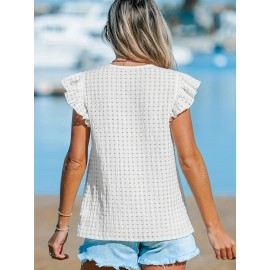 Women's Casual V-Neck Blouse with Lace Detail - Breathable Polyester, Machine Washable - Perfect for All Seasons