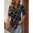 1pc Elegant Women'S Geometric-Patterned V-Neck Half Sleeve Shirt - Polyester Woven Pullover with Regular Fit for Spring/Summer/Fall