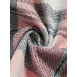 Women's Casual Long Sleeve Gingham Shirt - 100% Polyester Lapel Collar Blouse with Pockets, Regular Fit Plaid Button-Up for Fall/Winter