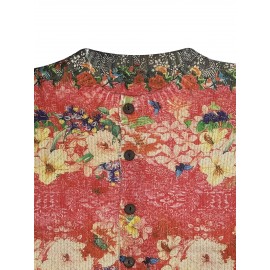 Women'S Vibrant Floral Print Cardigan - 3D All-Over Design, Button-Up Front, Long Sleeves, Lightweight & Breathable for Spring/Fall, White Ribbed Top Underneath, Casual Chic Style, Spring Outerwear | Vibrant Cardigan | Texture