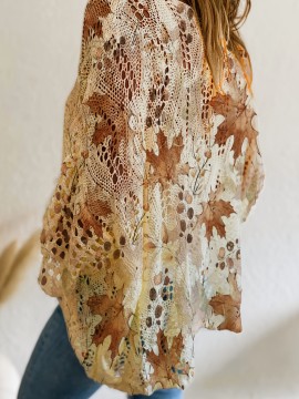 Women'S Off-Shoulder Top with Maple Leaf Print - Casual, Elegant, and Perfect for Vacation, Spring/Summer Collection, Long Sleeve, Loose Fit, Beige, Casual Wear|Elegant Offshoulder Top| Construction, Off Shoulder Top