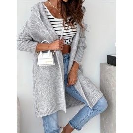 Women'S Light Gray Cardigan - Casual Loose-Fit Long Sleeve Hooded Sweater for Fall/Winter, Versatile Layering Piece with Button Details, Sweater Cardigan