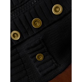 Multi-button decorated large zipper stand-up collar slim-fit cardigan