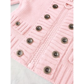 Multi-button decorated large zipper stand-up collar slim-fit cardigan