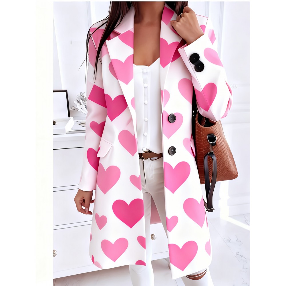 Plus-Size Women's Oversized Collar Button-Front Jacket - Winter-Ready Green & Golden Triangle Print Coat, Machine-Washable Casual to Formal Outerwear with Pockets, Wrinkle-Resistant Layering Piece (No Transparency)