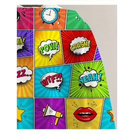 Women's 80s 90s Retro Pop Art Hooded Jacket - Full-Zip H-Line Winter Coat with Lips, Music Notes & Cassette Tapes Print, 3D All-Over Retro Design, Machine Washable Casual Themed Party Outfit (Vibrant 80s/90s Style)