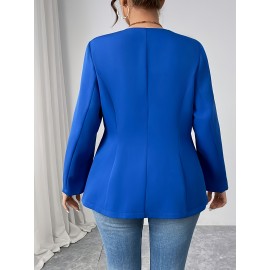 Plus Size - Plus Size, - Plus Size, Women'S Elegant Blue Blazer - Structured Lapel Collar, Non-See-Through Professional Jacket for Everyday & Special Events, Spring/Fall/Summer Outerwear