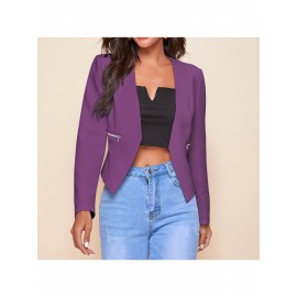 Plus Size, Women's Plus-Size Elegant Mustard-Yellow Blazer with Black Collar & Zipper Pockets - Structured Collar Long Sleeve Tailored Coat, All-Season Versatile Jacket for Casual, Business & Formal Wear - Machine Washable Tailored Fit (Vibrant Yellow) - Front Placket, Notched Collar, Zipper Closure, Solid Color, Suitable for Spring & Autumn, Mature Style, Suitable for Casual Attire, Plus Size Womens Blazer, Oversized Blazer For Women Plus Size,