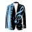 Plus Size - Women'S Musical Notes & Piano Keys Printed Suit Jacket - V-Neck Single Button Slim Fit Blazer, Black with Blue Musical Notes, All-Season Office & Casual Wear, Elegant Music-Themed Professional Apparel, Musicthemed Clothing, Durable Fabric