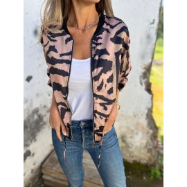 Plus-Size Women'S Zebra Print Casual Blazer Jacket - Full-Zip Front Closure, Black & White Striped Pattern, All-Season Versatile Outerwear, Relaxed Fit with Full-Length Zipper & Collar, Stylish & Comfortable for Everyday Semi-Formal Outfits, Plus Size Women Winter Coat, Women Winter Coat Plus Size, Coat For Women Winter Plus Size, Women Winter Coat, Blazer For Women Plus Size, Coat For Women Plus Size, Plus Size Women Clothes, Women Plus Size Clothes, Plus Size Women Coat